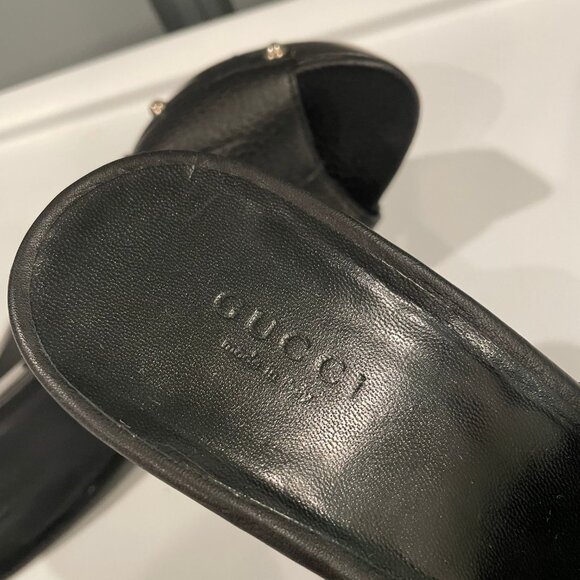 GUCCI - Black Leather Platform Clogs w Silver Buckle and Studs (US 9) - Picture 5 of 5